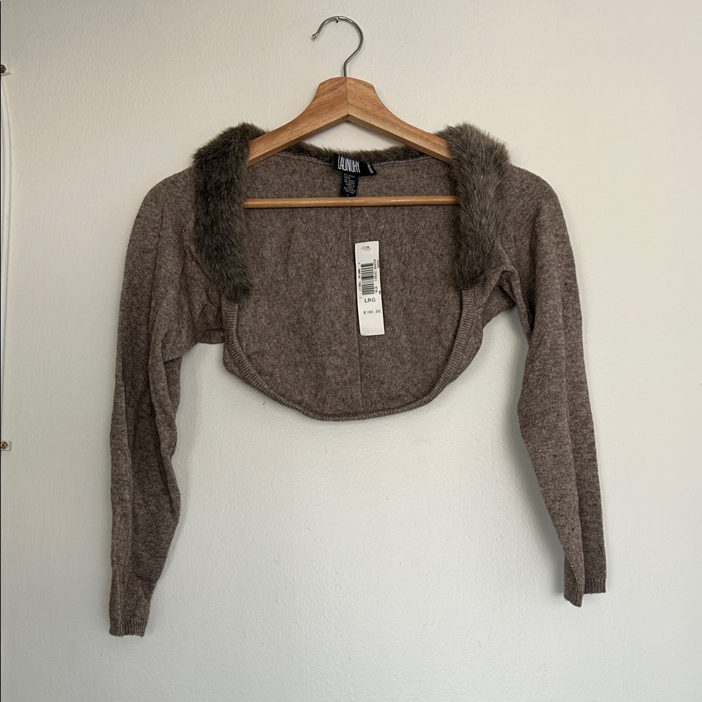 NWT Vintage Laundry Silk Cashmere Blend Knit LS Shrug with Fuzzy Trim Size Large